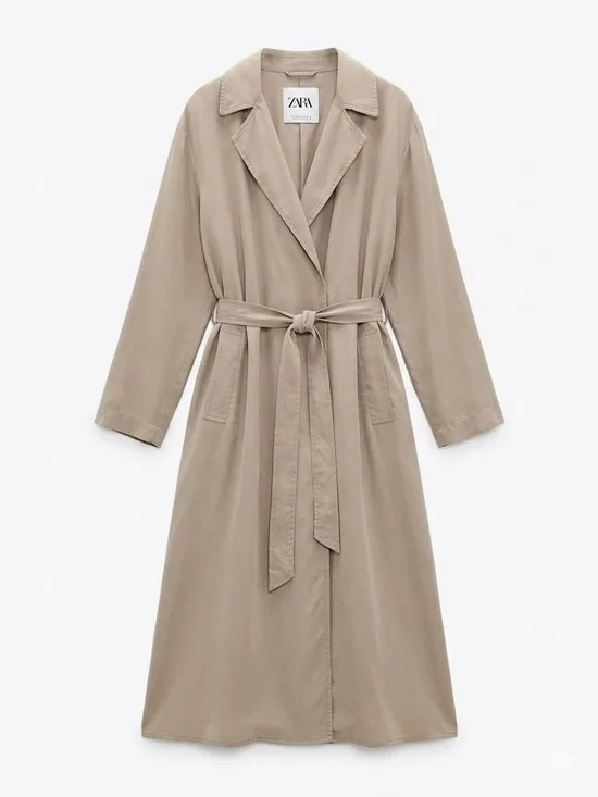 ZARA Beige Tie-Waist Trench Coat - Picture 1 of 4